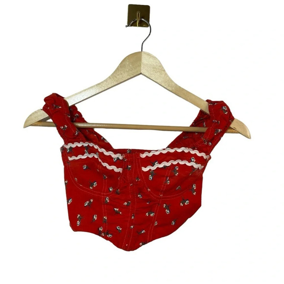 Urban Outfitters Selena Ruched Corset Floral Crop Top in Red Size XS - Picture 5 of 13